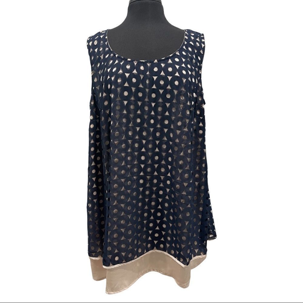eshakti Navy And Tan Circle Cut Out Sleeveless Fly Away Top Sz 2X-20W